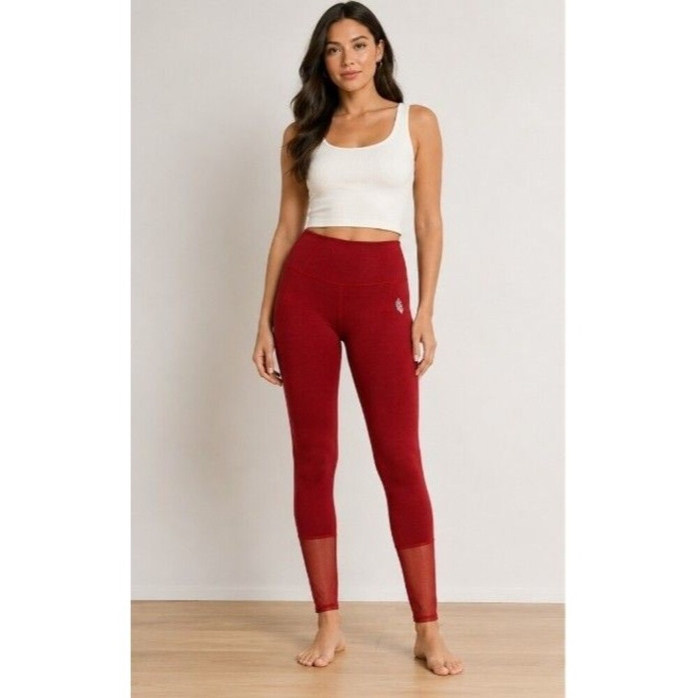 Free People Winterberry Red Wool Blend Mesh Hem Leggings Size L